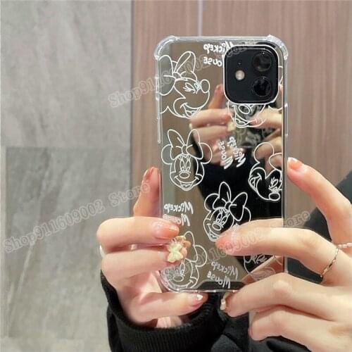 Mirror Mickey Minnie Phone Case for IPhone 12pro IPhone 11 Case 11pro Max Case White Mobile Phone Accessories Protective Shell
