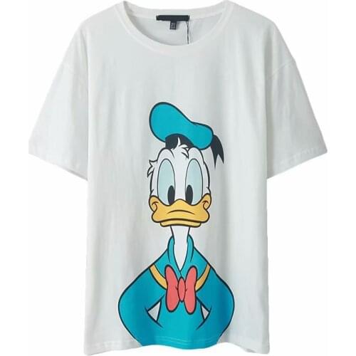 Disney Cartoon Donald Shirts for Women Print Round Neck Short-sleeved Women Fashion Clothing Graphic T-Shirts Harajuku Kawaii
