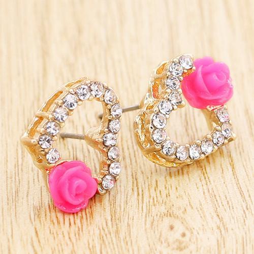 Women Love Heart Rhinestone Flower Faux Pearl Ear Studs Earrings Jewelry Gift hot