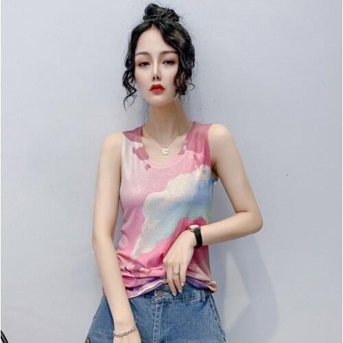2021 summer printed short camisole womens Joker slim sleeveless bottoming top