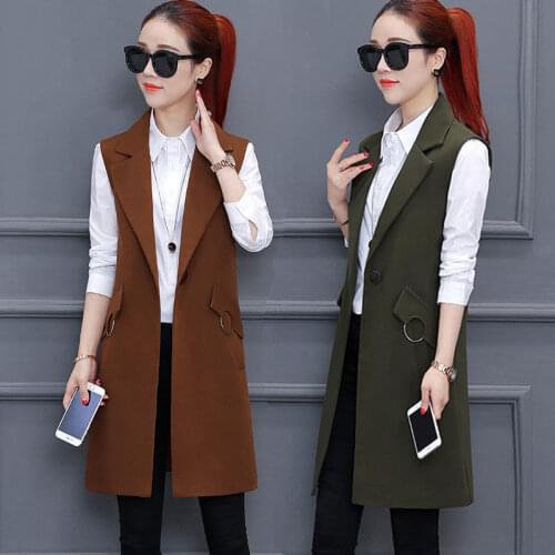2020 New Spring Autumn Wild Female Vest Women Korean Long Slim Thin Sleeveless Suit Vests Jacket Coat Plus Size 5xl A227