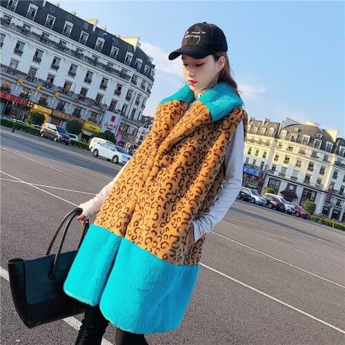 Winter 2021women clothing new fleece warm waistcoat faux fur vest leopard print jacket female fur contrast leopard print vestn23