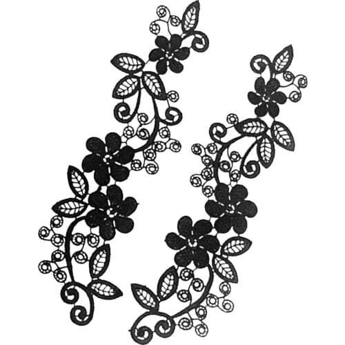 1 Pair Black Lace Flower Applique Headdress Hair Accessories Flowers Wedding Dress Patch DIY Accessories Bridal Veil Decoration