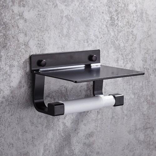 1PC Space Aluminum Paper Holders Bathroom Accessories Toilet WC Paper Holder Mobile Phone Roll Holder with Shelf Towel Rack