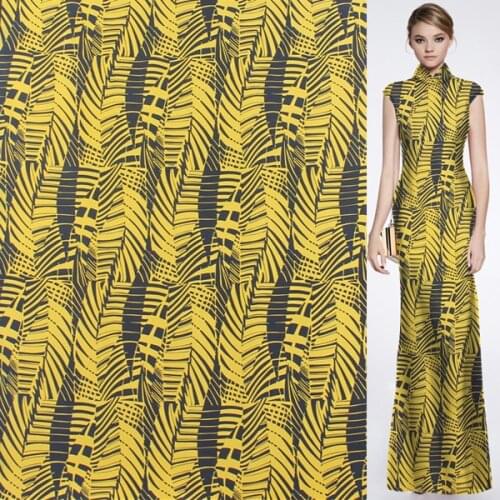 100% silk Crepe DE chine fabric Fashion yellow abstract leaves pattern,SCDC792