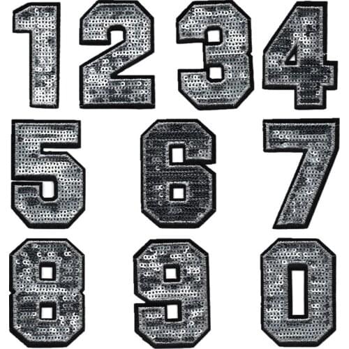 100pcs/lot Sequins Embroidery Patch Silver Number Digit Jersey Clothing Decoration Sewing Accessory Iron Heat Transfer Applique