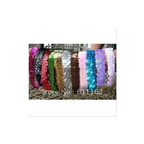 2018 best sale 480pcs 1'' Sequin Headbands Child Headbands For Girl Stretch 1 Inch Sequin Headband 13 Colors