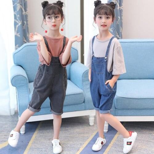 2020 summer childrens clothes girls overalls causal blue denim strap girls jeans for big girls kids shorts jeans overalls 4-12Y