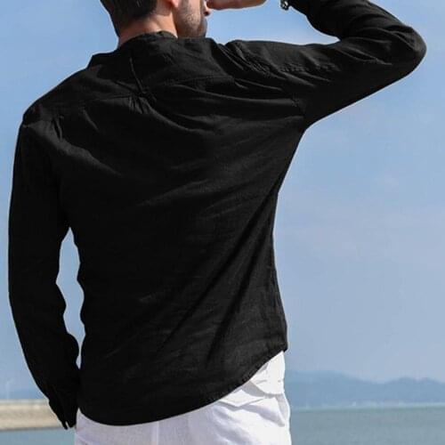 2020 High Quality Linen Men Shirt Long Sleeve Stand Collar Mens Shirts Casual Comfortable Breathable Slim Fit Top Shirt for Men