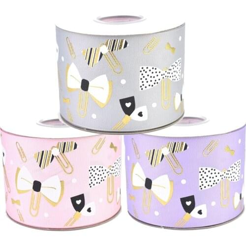 50yards 75mm Gold Foil Ink Printed Bow Tie Ouch Breastpin Grosgrain Ribbon For DIY Accessories Welcome Custom Printed