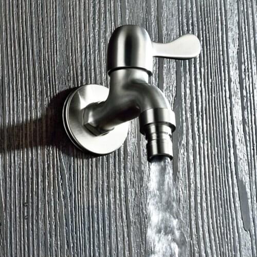 Beiluode Outdoor Wall Mounted Basin Faucet Bathroom Washing 304 Stainless Steel Water Tap Solid Single Cold Sink Faucet SZ1004