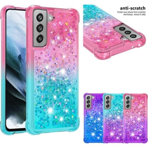 Quicksand Phone Case For Samsung Galaxy S21 FE A01 Core Glitter Heart Sequins Gradient Dynamic Liquid Airbag Shockproof Cover