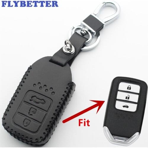FLYBETTER Genuine Leather 3Button Keyless Entry Smart Key Case Cover For Honda XRV/Bean/Wisdom/X-Fit/City/Civic/Accord/CRV L398
