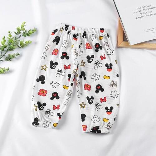 Childrens Anti Mosquito Pants Summer Infant Air Conditioning Pants Girls Cartoon Disney Mickey Pants Baby Boys Casual Trousers
