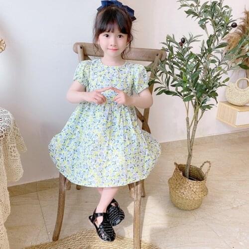 Summer Korean Style Baby Girl Children Kids Fashion Cute Posh Backless Design Floral Short-Sleeved Dress