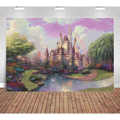 Photo Backdrops Wonderland Dreamy Castle Colorful Rainbow Swan Lake Flower Birthday Photographic Background for Photo Studio
