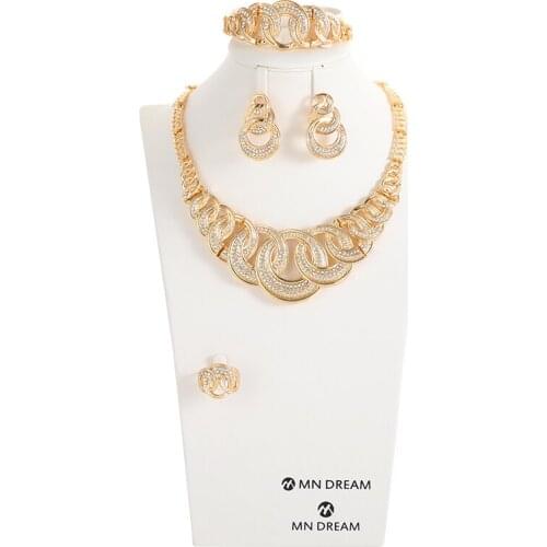 Classic Dubai Fashion gold color jewelry sets African bridal wedding gifts for women Necklace Bracelet earrings set jewellery