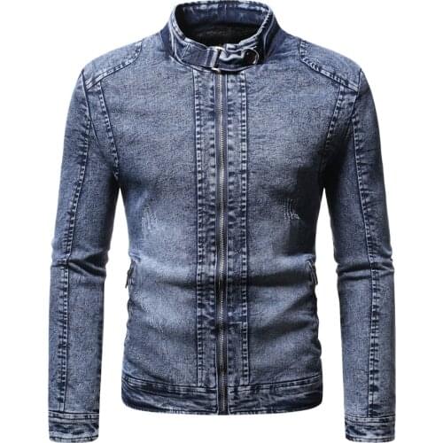 Fad New Autumn Plus Velvet Denim Jackets Coats Men Fashion Casual Stand Collar High Quality Cowboy Jacket Male Outwear
