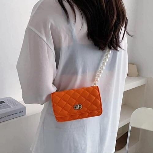 Small PU leather ladys messenger bag special womens shoulder bag black 2021 womens luxury famous Pearl Chain Wallet