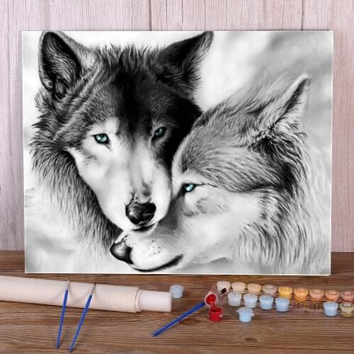 Snow Wolf DIY Painting By Numbers Kit Oil Paints 40*50 Oil Painting Loft Picture Crafts For Adults Handiwork Wholesale Art