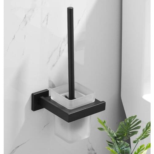 Modern Square 304 Stainless Steel Black Toilet Brush Holder No Dead Angle Cleaning Brush Toilet Brushes Bathroom Accessories Set