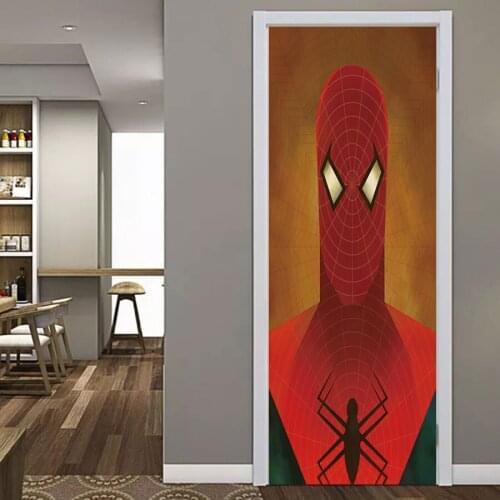 Cartoon Hero Portrait Door Stickers For Kids Room Bedroom Spider Iron Home Decor Wallpapers Self Adhesive PVC Decal DIY Renew