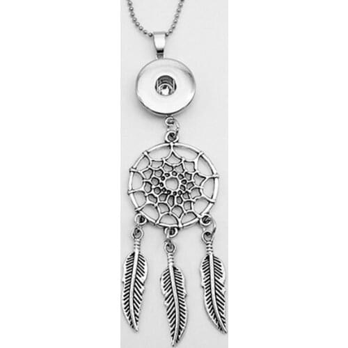Newest dreamcatcher feather snap button jewelry necklace (fit 18mm 20mm snap button) AF009