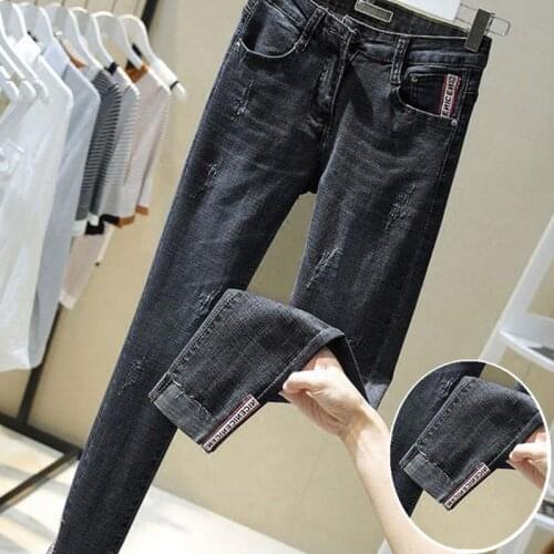 Fall Winter Women Pencil Denim Pants High Waist Jeans Woman Casual Large Size Jeans Elastic Slim Streetwear Women Trousers W1807