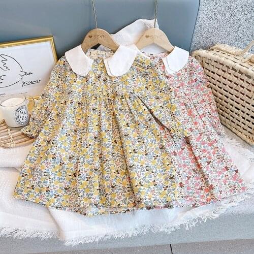 Girls Princess Dresses Spring Autumn Kids Double Lapel Cute Floral Dress 3-7 Years Children Sweet vestidos Baby Girl Clothes