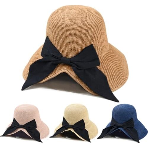 2020 new hand-woven straw hat beach hat female seaside sun hat shade fisherman hat big bow