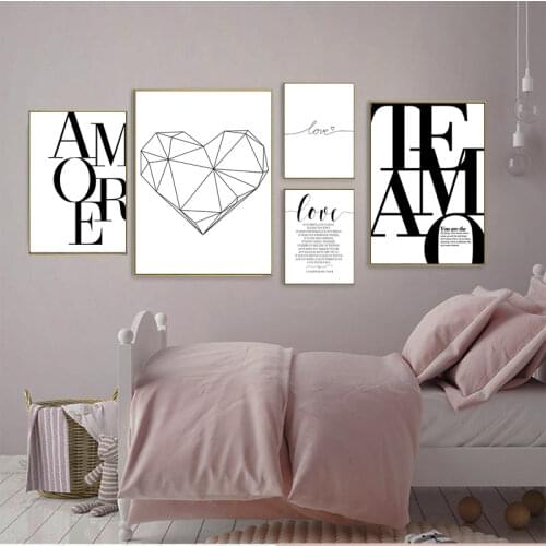 Scandinavian Style Love Poster Black and White Canvas Painting Amore Wall Pictures For Living Room Nordic Decoration Home Art