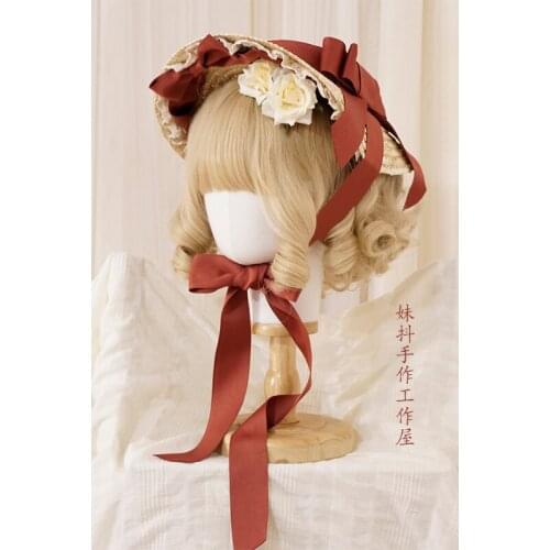 Retro Lolita Handmade Straw hat Gorgeous Elegant Tea Party Flat Cap Pastorale Style Multilayer Lace Bonnet Bnt bb Hat Mori Girl