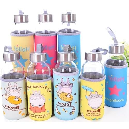 300ml Cute Style Glass Water Bottle for Girl Cartoon Leakproof My Glass Lemon Fruit Bottle