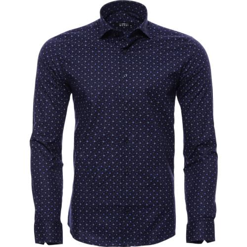Navy Blue Patterned Slim Fit Long Sleeve Shirt