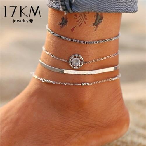 17KM Vintage Silver Color Snake Chain Anklets Set For Women Retro Multilayered Star Cross Anklet Ankle Bracelet Beach Jewelry
