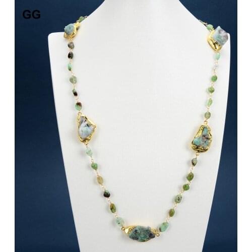 GuaiGuai Jewelry Natural Green Emeralds Gold Color Plated Rough Green Chrysoprases Chain Statement Necklace For Women