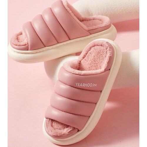 Women Winter Slippers Couple Platform Slippers Water Proof Plus Velvet Open Toe Lovers Home Slippers Non-Slip Comfortable hy778