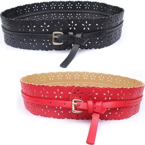 Women Belt Hollow Out Flowers Ladies Waist Belt for Trousers Pin Buckle Leather Female Vintage Belt
