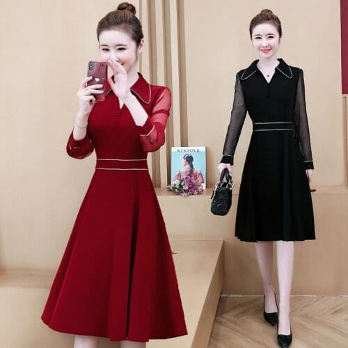 2021 Female Vintage Black Elegant Midi Dresses Autumn Winter 5XL Plus Size Solid Long Sleeve Dress Women Bodycon Party Vestidos