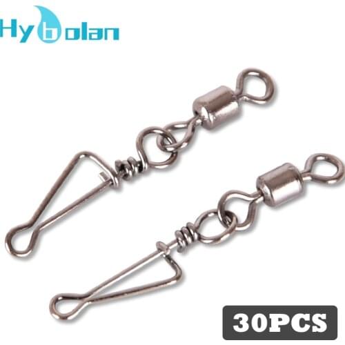30pcs Stainless Steel Connector Bait Spinner MS+YDL Fishing Lure Rolling Swivel With Fast Lock Snap Hook Rotating Accessories