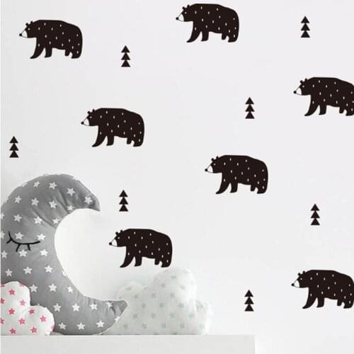 36pcs/set Vinyl wall Decals for Nursery Kindergarten cartoon Woodland bear Nordic forest wall stickers Bedroom Wallpaper B489