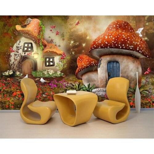 Beibehang Customized Children House Mural 3D Wallpaper Fairy Tale World Mushroom House Living Room TV Background 3D Wallpaper