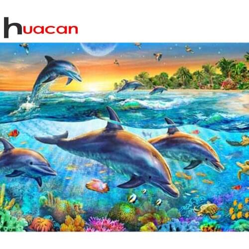 Huacan Diamond Embroidery 5D Dolphin Diamond Painting Mosaic Kit Animals Arts And Crafts Needlework Decoration For Home