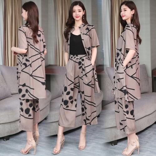 Floral Print Big Size Ensemble Femme Survetement Wide Leg Pants Fashion Two Piece Set Elegant Temperament Womens Summer Suit