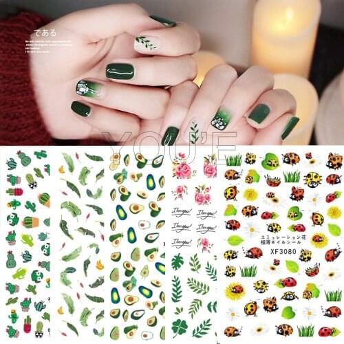 Nail Art Stickers Cactus Sticker for Nails Art Decals Avocado Adhesive Flower Leaves Manicure for Nails Design Decoration Art