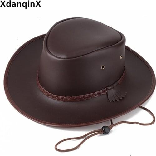 Mens Cap Faux Leather Cowboy Fedoras Hat Wide Brim Sunscreen Beach Hats Horse Riding Camping Travel Hat Men Panama Fishing Caps