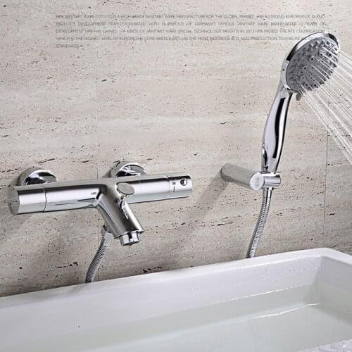 Classic Chrome Finish Bathroom rmostatic Shower Faucet Bath Faucet Mixer Tap With Hand Shower Head Set Wall Mounted
