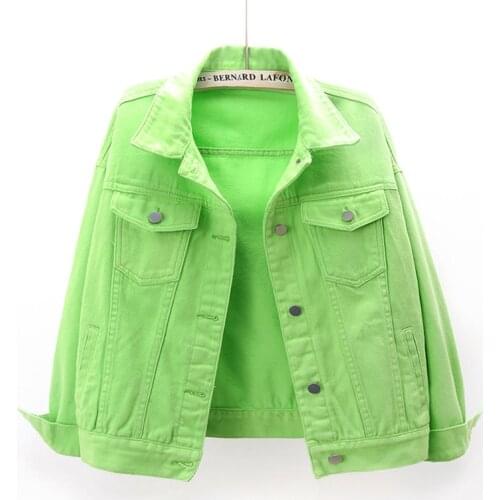 Autumn Korean Fashion Short Denim Jackets Women Pink Blue Red Purple Red Outwear Loose Casual Student Jeans Jacket Coat Female