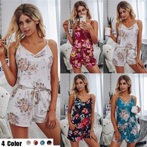 2021 Summer Womens Pajamas Floral Pajama Sets Homewear Loungewear Lounge Wear Suits Shorts Ladies Sleepwear Pjs Women Nightwear