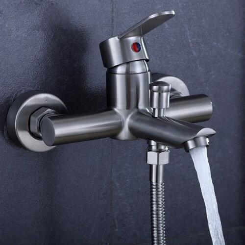 304 stainless steel bathtub brushed faucet hot and cold mixing valve rain shower triple faucet